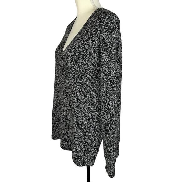 Athleta Marled Black & White Switchback Merino Wool Blend V-Neck Sweater Small - Picture 5 of 8